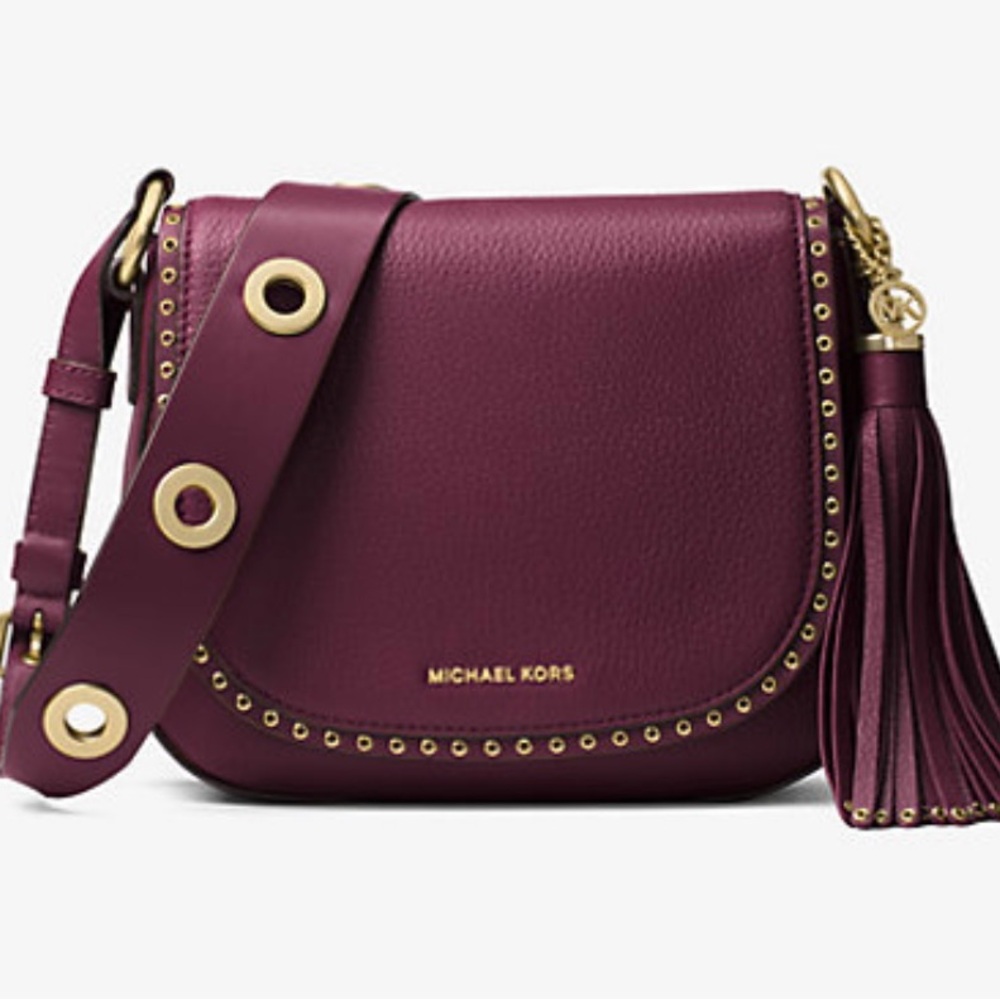 Michael Kors Burgundy Brooklyn Crossbody Bag with Gold Accents